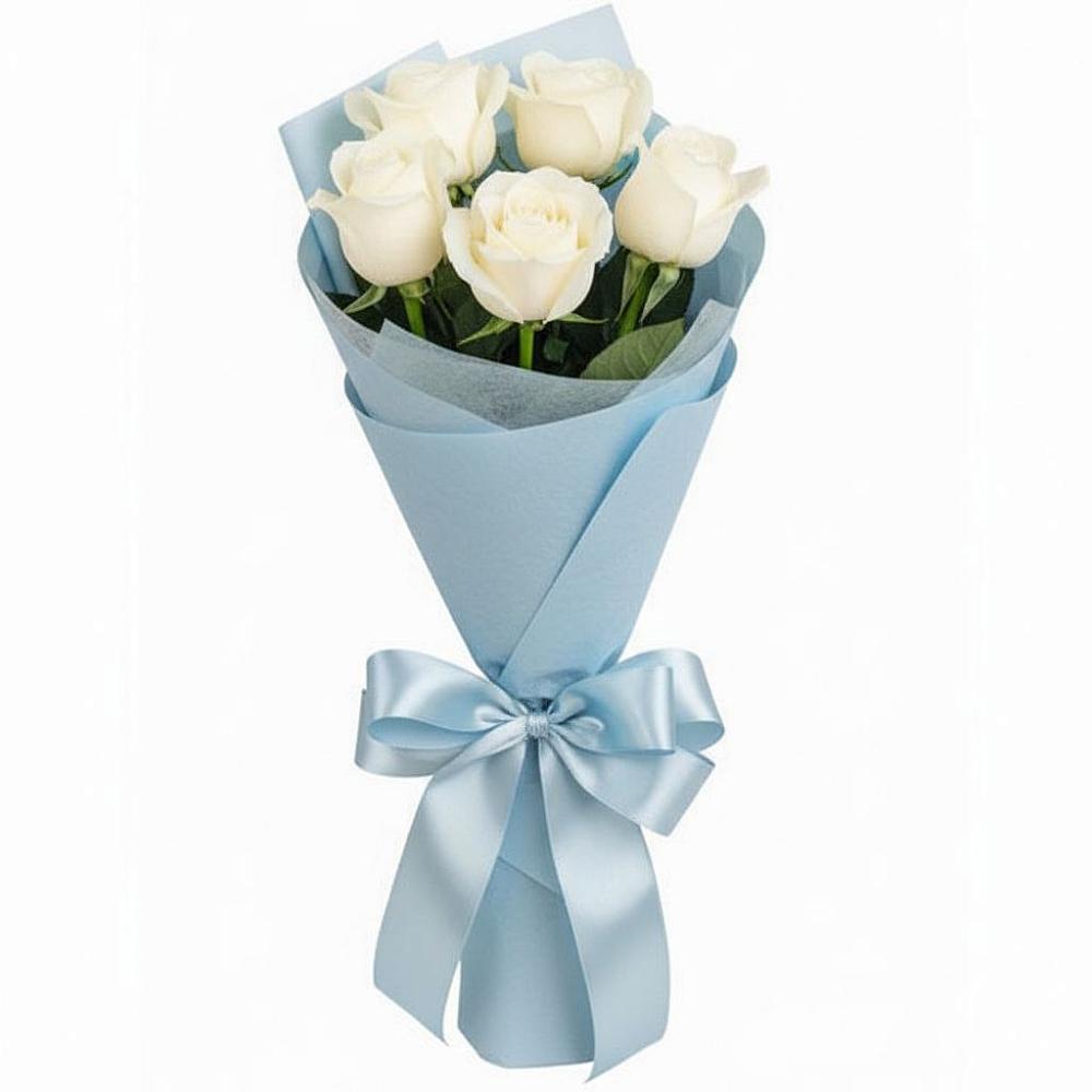 Букет 5 Белых роз Проуд в Лузино