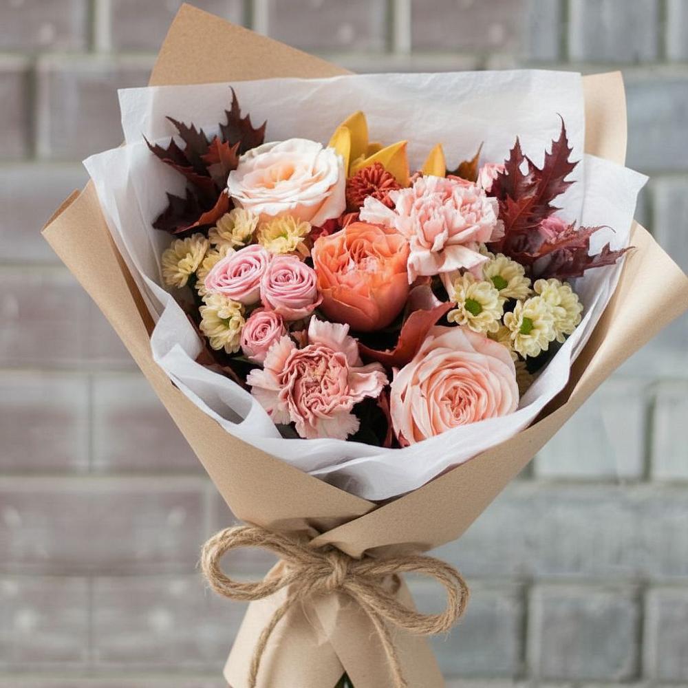 Букет цветов из: Гвоздики, Хризантемы и Розы в Лузино