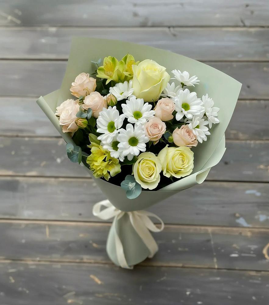 Букет цветов из: Альстромерии, Розы и Хризантемы в Лузино
