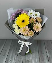 Букет цветов из:  Розы, Герберы и Хризантемы в Лузино