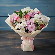 Букет цветов из:  Хризантемы, Альстромерии и Розы #REPLACE_PRED# Лузино