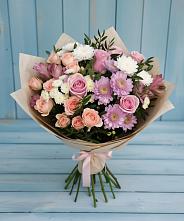 Букет цветов из:  Хризантемы, Розы и Альстромерии в Лузино