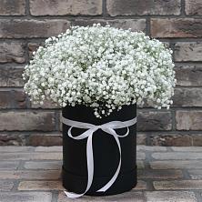 Цветочная композиция из Гипсофила в шляпной коробке в Лузино